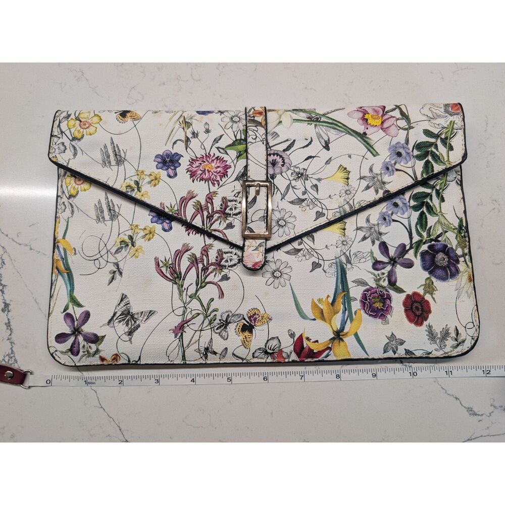 Vintage Floral Print Envelope Clutch Purse Buckle Closure iPad Document Case